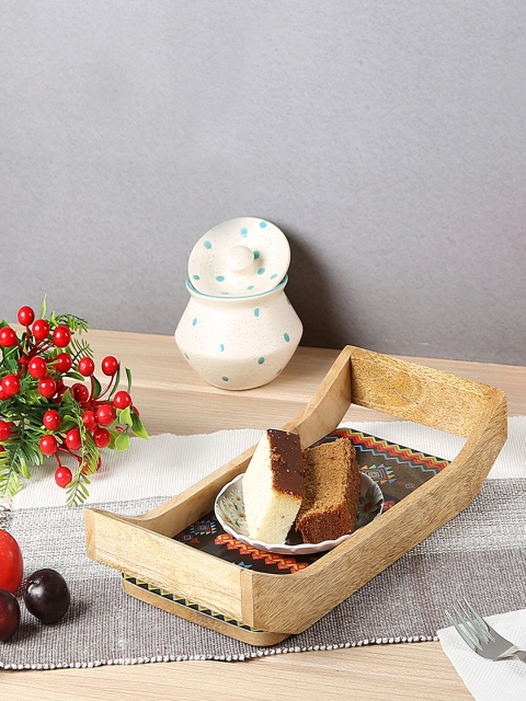 Crayton Brown & Blue Mango Wood Rectangular Serving Tray