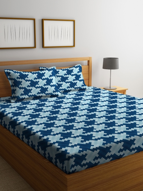 

STELLAR HOME Blue Geometric 104 TC Cotton 1 Queen Bedsheet with 2 Pillow Covers