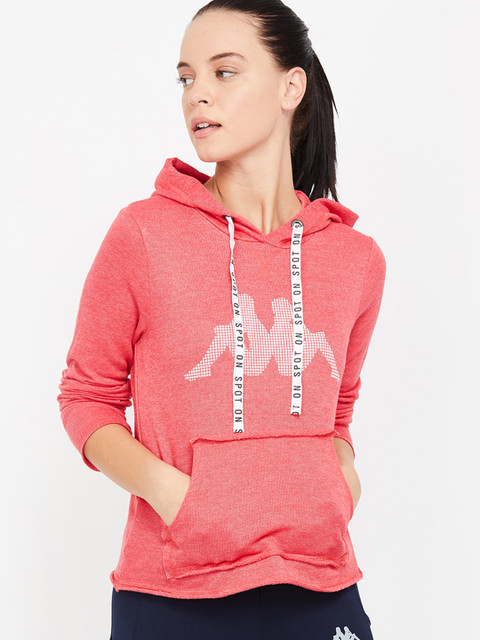 

Kappa Women Coral Pink Printed Hooded Sweatshirt