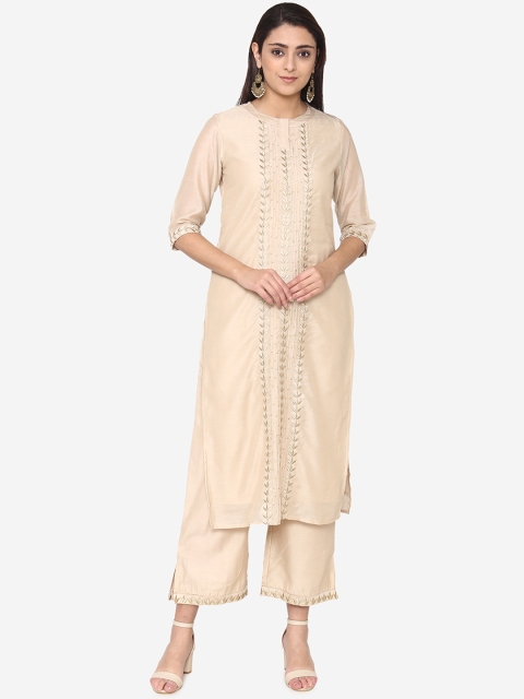 

Laabha Women Beige Embroidered Kurta with Palazzos