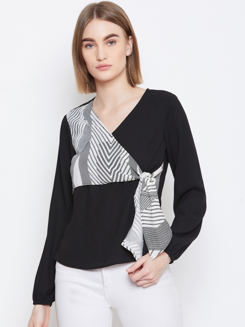 

Imfashini Women Black Striped Wrap Top