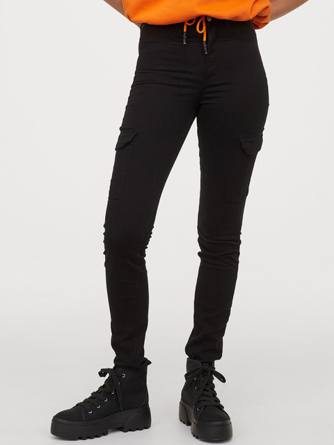 

H&M Women Black Cargo Trousers