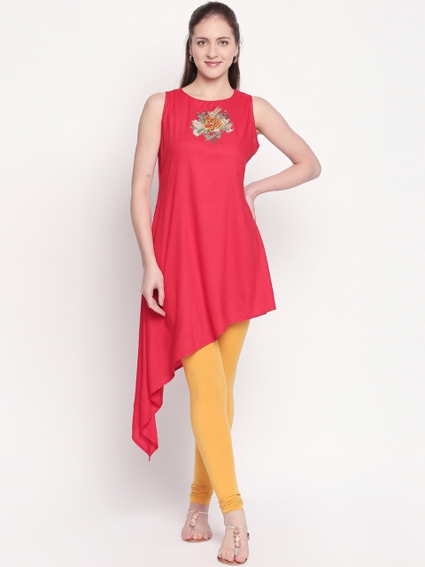 

ZRI Women Red Solid Embroidered A-Line Kurta