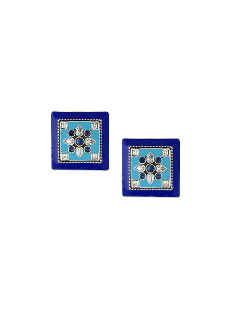 

Adwitiya Collection Blue & Silver-Plated Oxidised Square Studs