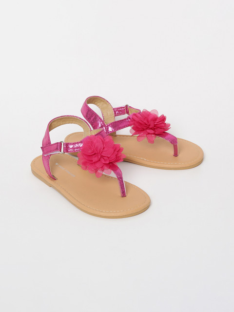 

Fame Forever by Lifestyle Girls Pink Solid T-Strap Flats with Applique Detail