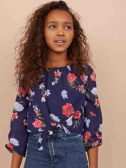 

H&M Girls Blue Tie-Hem Blouse