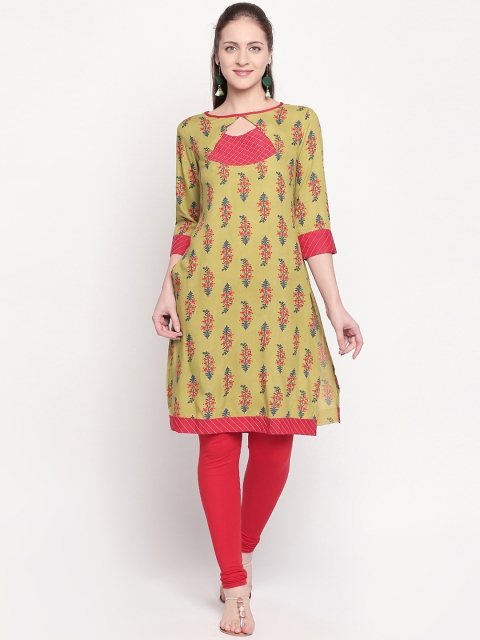 

ZRI Women Green & Red Printed A-Line Kurta