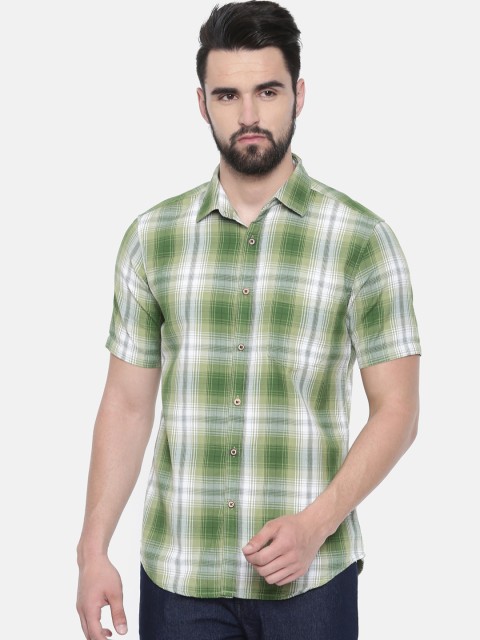 

IMYOUNG Men Green & White Slim Fit Checked Casual Shirt