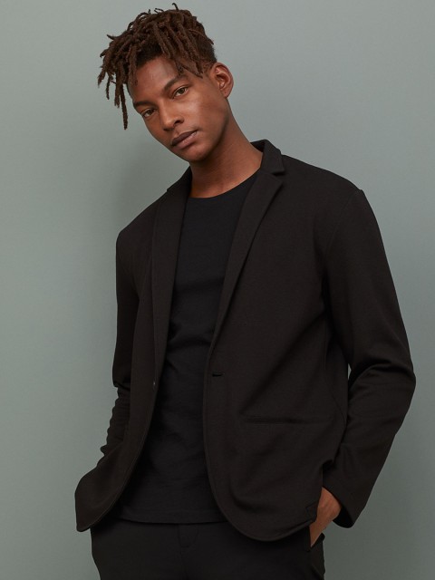 

H&M Men Black Solid Jersey Jacket