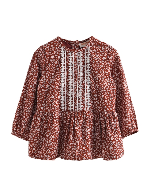 

Hugsntugs Girls Maroon & White Printed A-Line Top