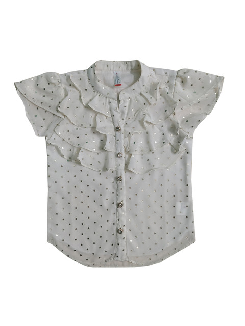 

KiddoPanti Girls Grey Printed Shirt Style Top