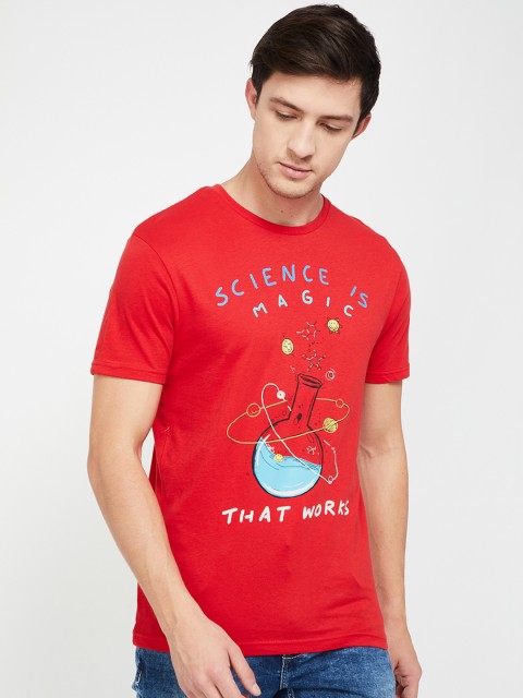 

Smiley World Men Red & Blue Printed Round Neck T-shirt