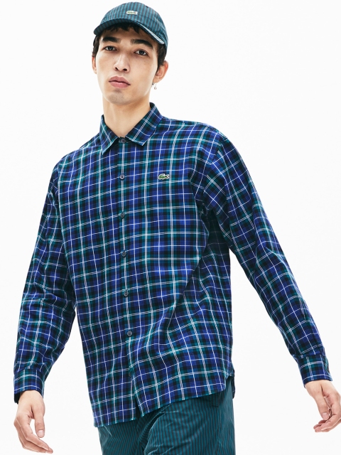 

Lacoste Men Blue & Green Live Boxy Fit Light Flannel Shirt