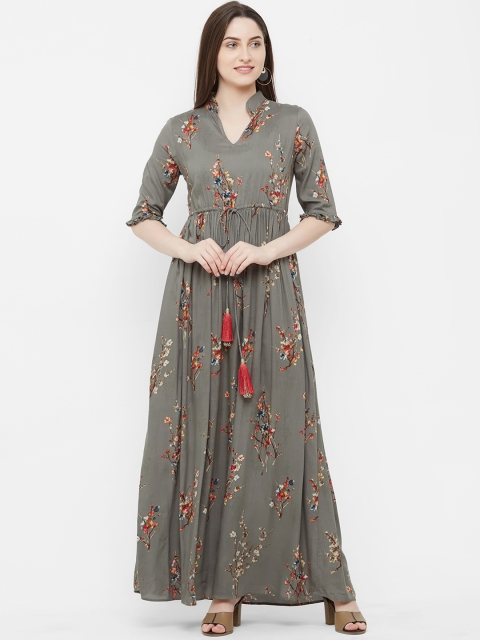 

INDE by MISH Women Grey & Red Printed Ethnic Dress