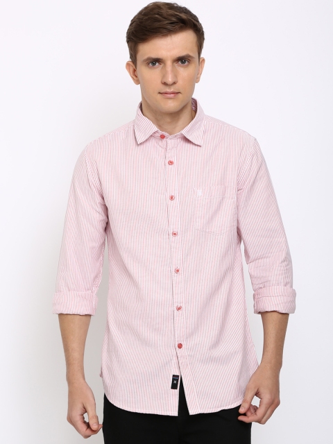 

TED HARBOR Men Red & Off-White Slim Fit Striped Casual Shirt