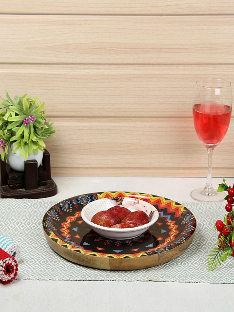 

CRAYTON Black & Blue Printed Round Serving Tray