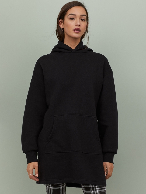 

H&M Women Black Hooded Sweatshirt Dress