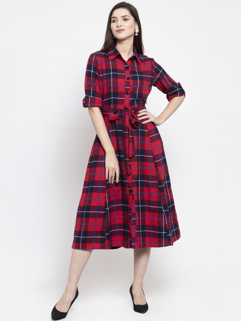 

Purple State Women Red Checked Shirt Dress