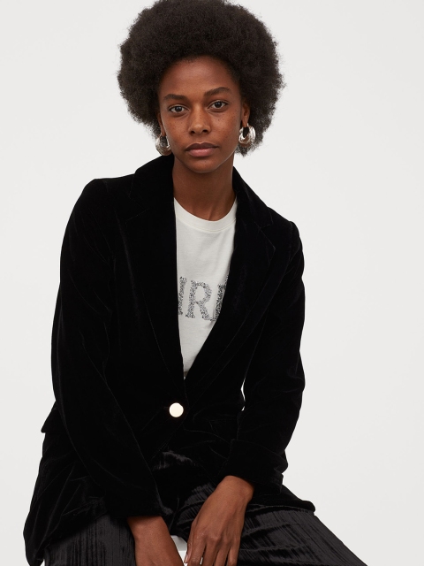 

H&M Women Black Velvet Jacket