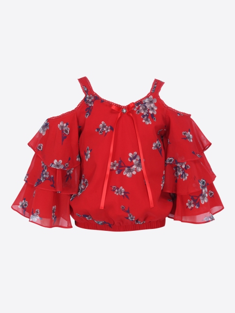 

CUTECUMBER Girls Red & Grey Floral Print Blouson Top