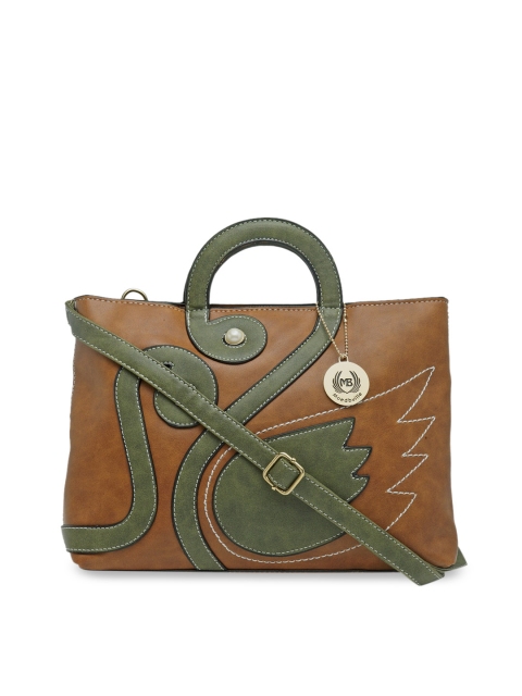 

Moedbuille Tan Brown & Green Colourblocked Handheld Bag