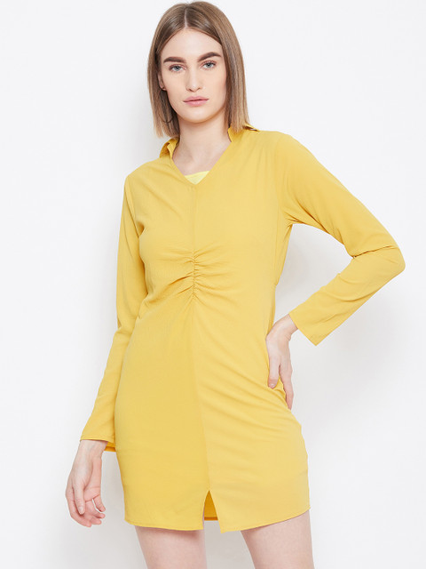 

Imfashini Women Yellow Solid Shirt Dress