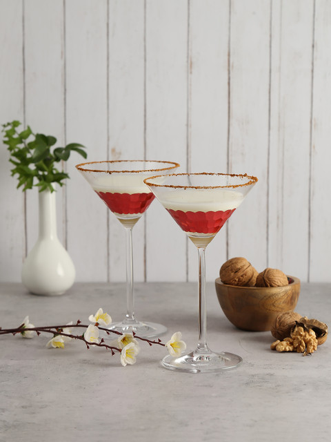 

India Circus by Krsnaa Mehta Set Of 2 Transparent & Pink Honeycomb Martini Glasses 250 ml