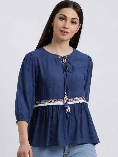 

Zink London Women Blue Solid Peplum Top