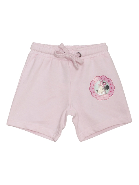 

Kids Ville Girls Pink Regular Fit Solid Shorts with Mickey & Friends Printed Detail