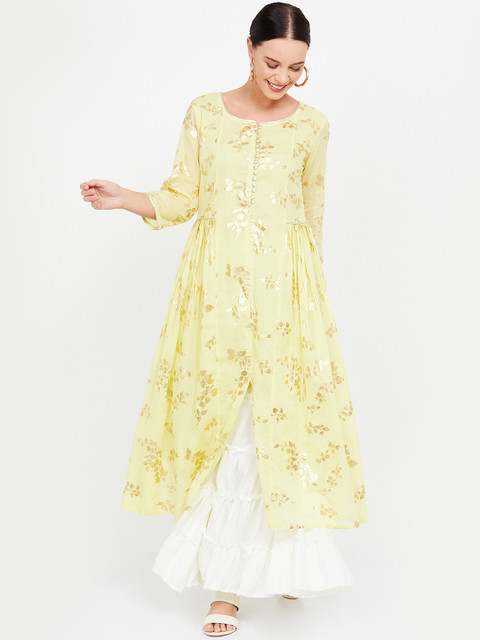

Melange by Lifestyle Women Yellow Printed A-Line Kurta