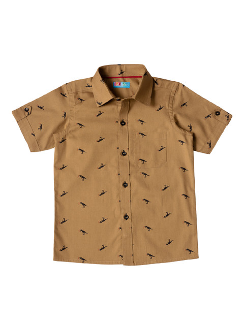 

Kid Studio Boys Camel Brown & Black Regular Fit Printed Casual Shirt