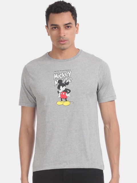 

Colt Men Grey Melange Mickey Mouse Printed Slim Fit Round Neck T-shirt