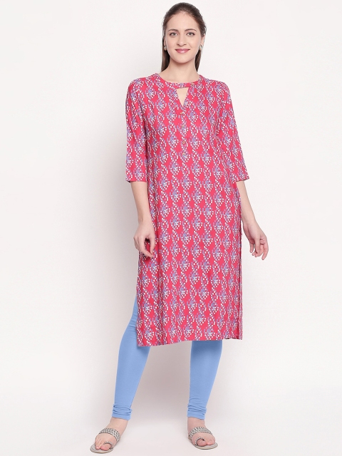 

ZRI Women Pink Printed Straight Kurta