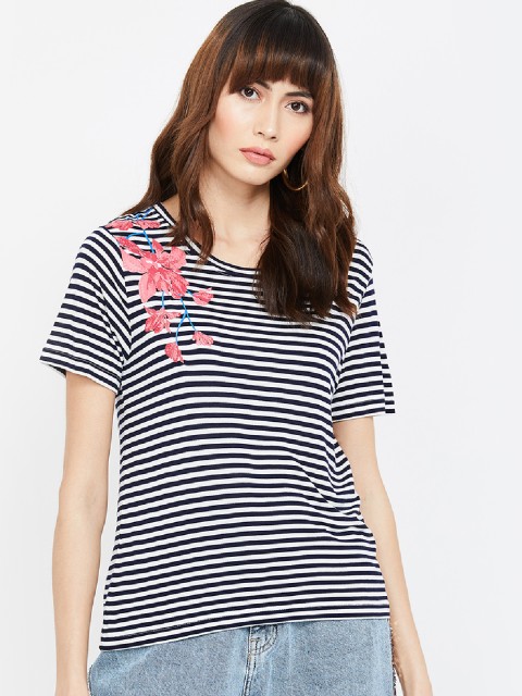 

Bossini Women Navy Blue & White Striped A-Line Top