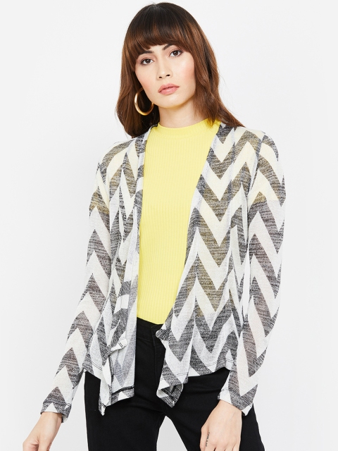 

CODE by Lifestyle Women White & Grey Printed Waterfall Shrug