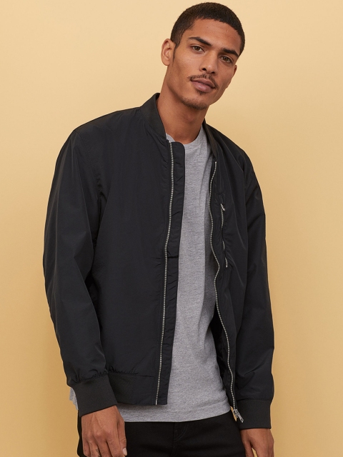 

H&M Men Nylon-Blend Bomber Jacket, Black