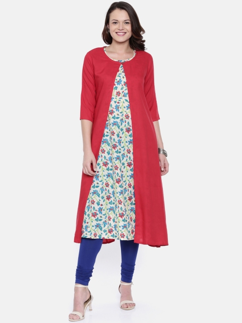 

Rasada Women Red & White Printed A-Line Kurta With Shrug