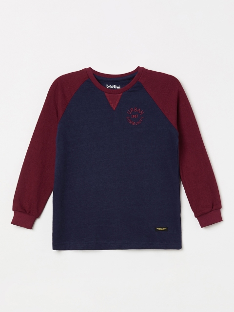 

Bossini Boys Navy Blue & Maroon Colourblocked Round Neck T-shirt
