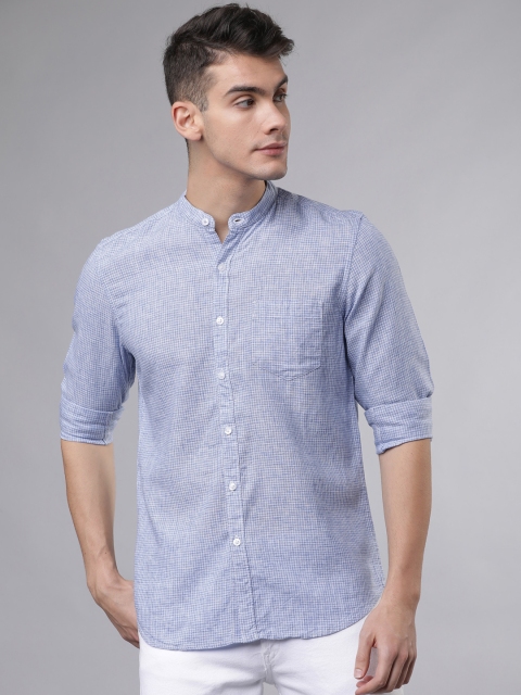 

HIGHLANDER Men Blue & White Slim Fit Checked Casual Shirt