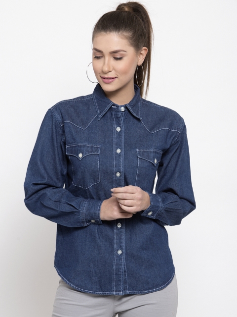 KLOTTHE Women Blue Regular Fit Solid Casual Shirt