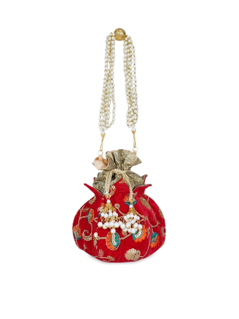 

Anekaant Maroon & Gold-Toned Embroidered Tasselled Clutch