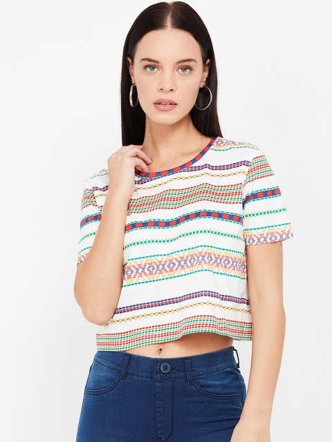 

Ginger by Lifestyle Women White Candy Striped A-Line Top
