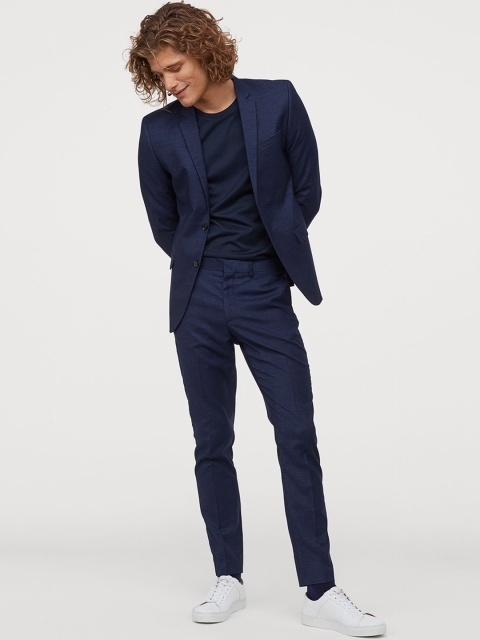 

H&M Men Navy Blue Solid Suit Trousers Skinny Fit