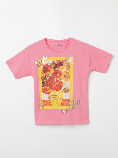 

Fame Forever by Lifestyle Girls Pink Printed Pure Cotton Top