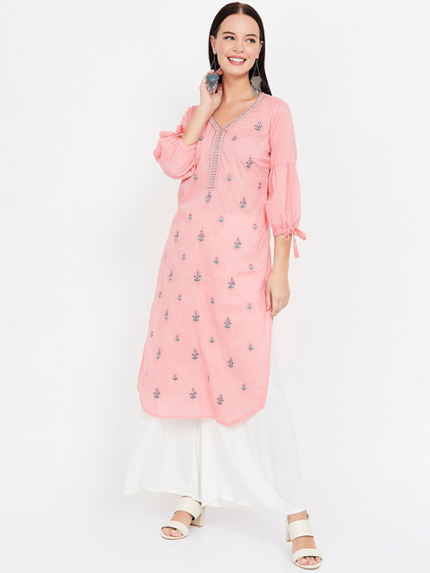 

Melange by Lifestyle Women Pink & Blue Embroidered Straight Kurta