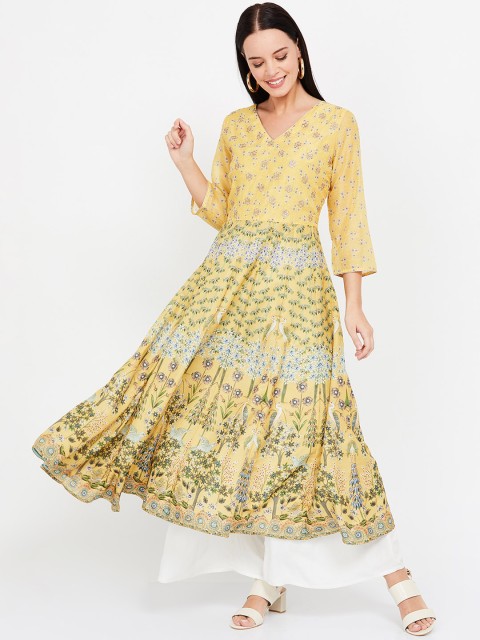 

Melange by Lifestyle Women Yellow & Green Printed Anarkali Kurta