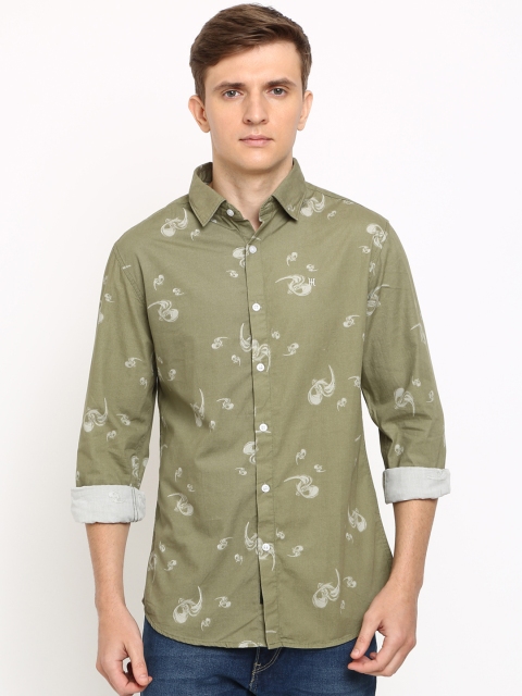 

TED HARBOR Men Green Slim Fit Printed Casual Shirt