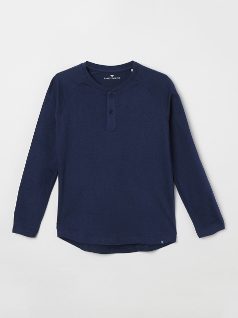 

Fame Forever by Lifestyle Boys Navy Blue Solid Mandarin Collar T-shirt