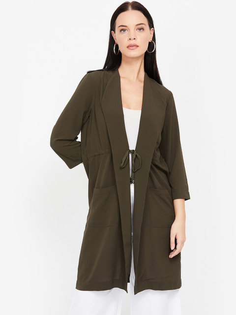 

CODE by Lifestyle Women Olive Green Solid Tie-Up Shrug