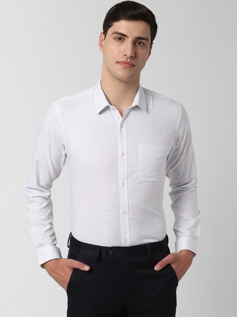 

Peter England Men White & Green Slim Fit Checked Formal Shirt